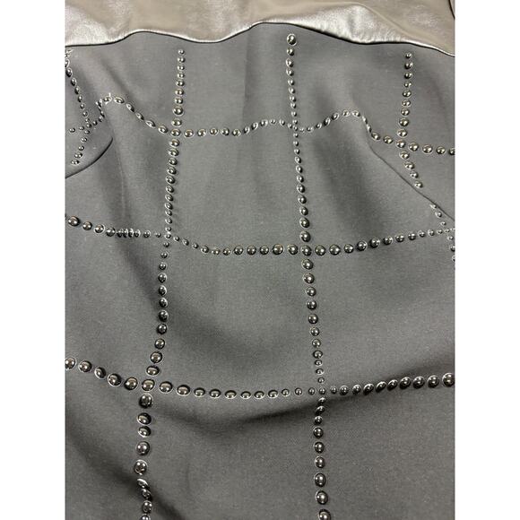 Akris Punto Mock Neck Knee Length Dress Black 12 Studded Faux Leather Pockets - Picture 10 of 10